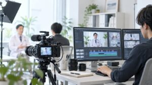 クリニックの動画を撮影・編集している様子